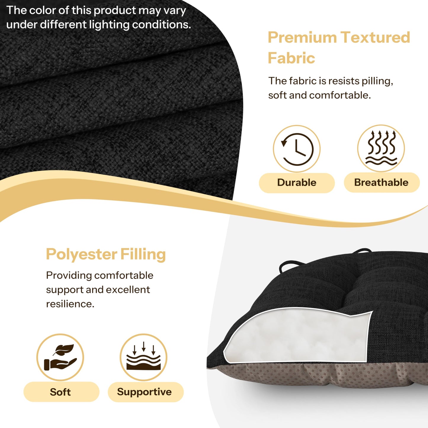 FlyGulls Chair Cushions for Dining Chairs Set of 2 46x42x7.6 cm Black