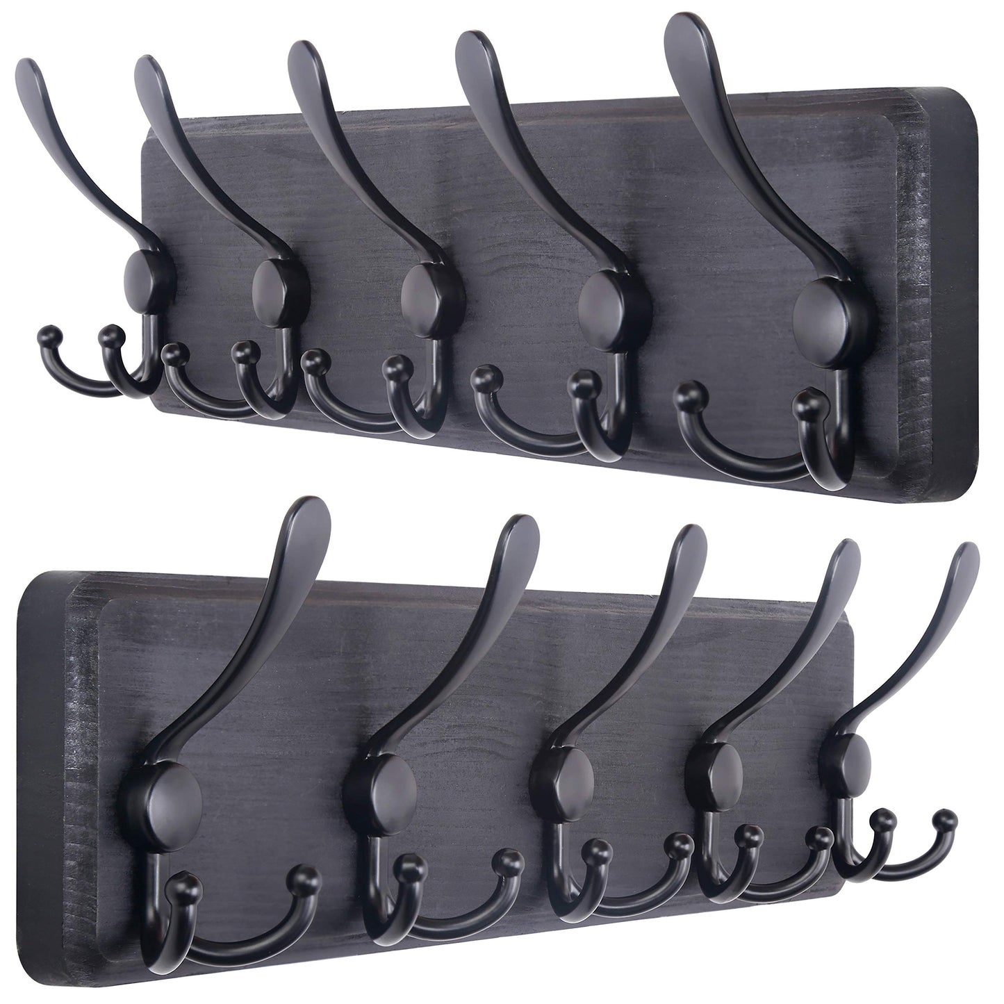 SKOLOO Coat Rack Wall Mounted - Pack of 2, Wooden, Heavy Duty, Rustic Coat Hooks for Wall, 16'' Hole to Hole