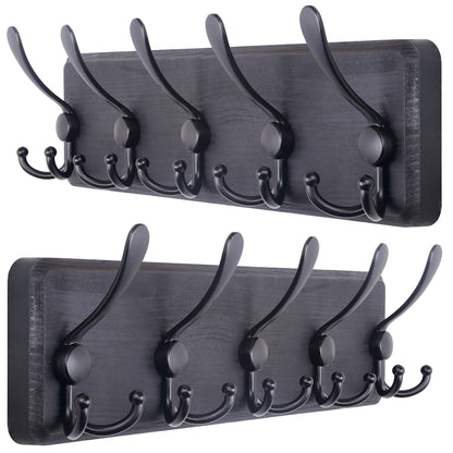 SKOLOO Coat Rack Wall Mounted - Pack of 2, Wooden, Heavy Duty, Rustic Coat Hooks for Wall, 16'' Hole to Hole
