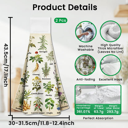 CUTHOLLOW 2 Pcs Herb and Vegetable Hanging Kitchen Towels with Loop