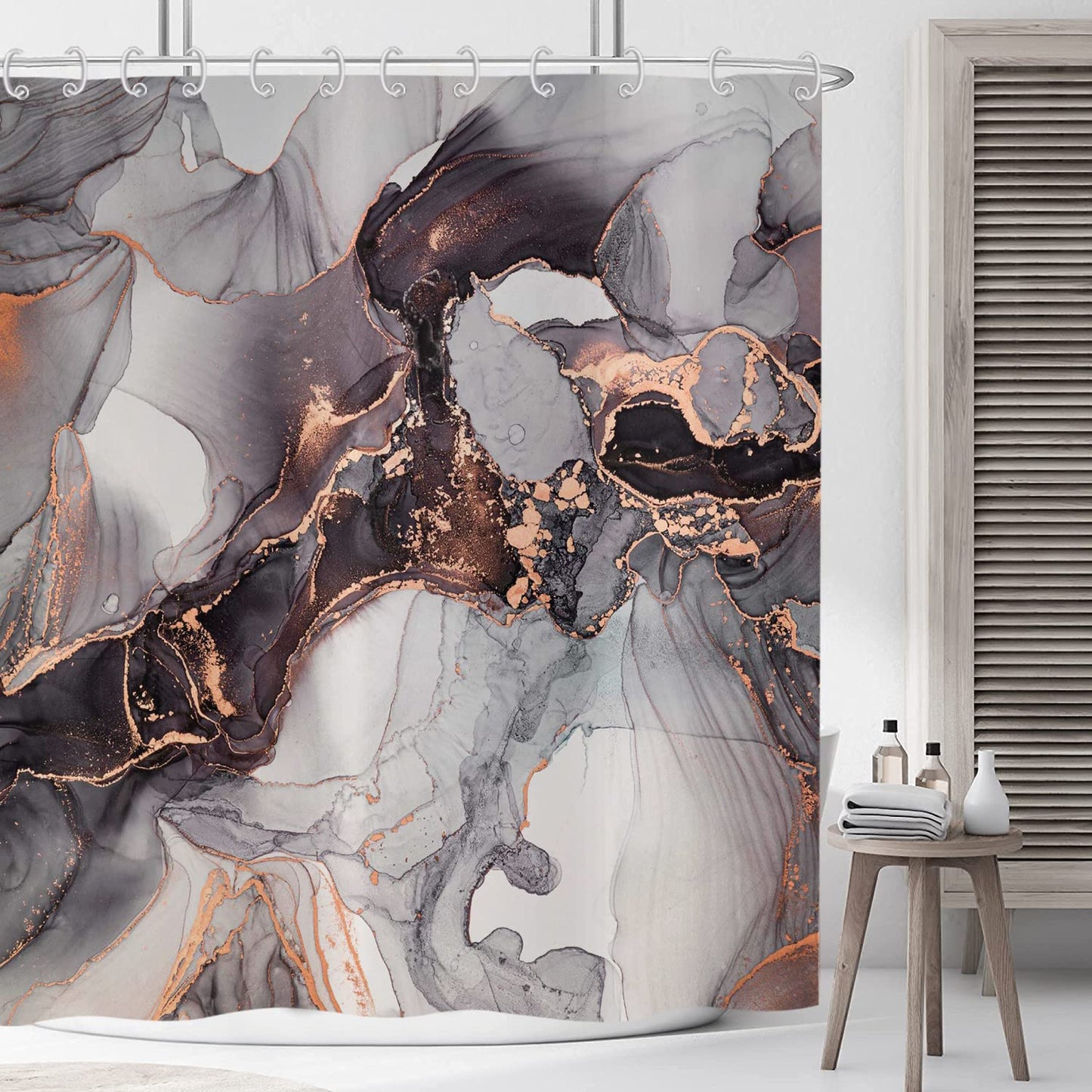 ASDCXZ Marble Shower Curtain Black Gold 180x200 cm, Modern Abstract Grey Black Gold Marble Optic Texture Washable Shower Curtains Polyester Textile
