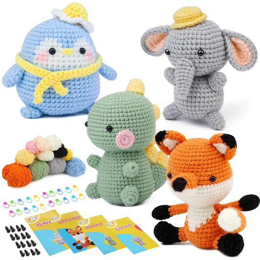 Easusy Crochet Kit, Animal Crochet Kits for Beginners Adults, Including Crochet Hook, Yarn Balls, Needles, Instructions