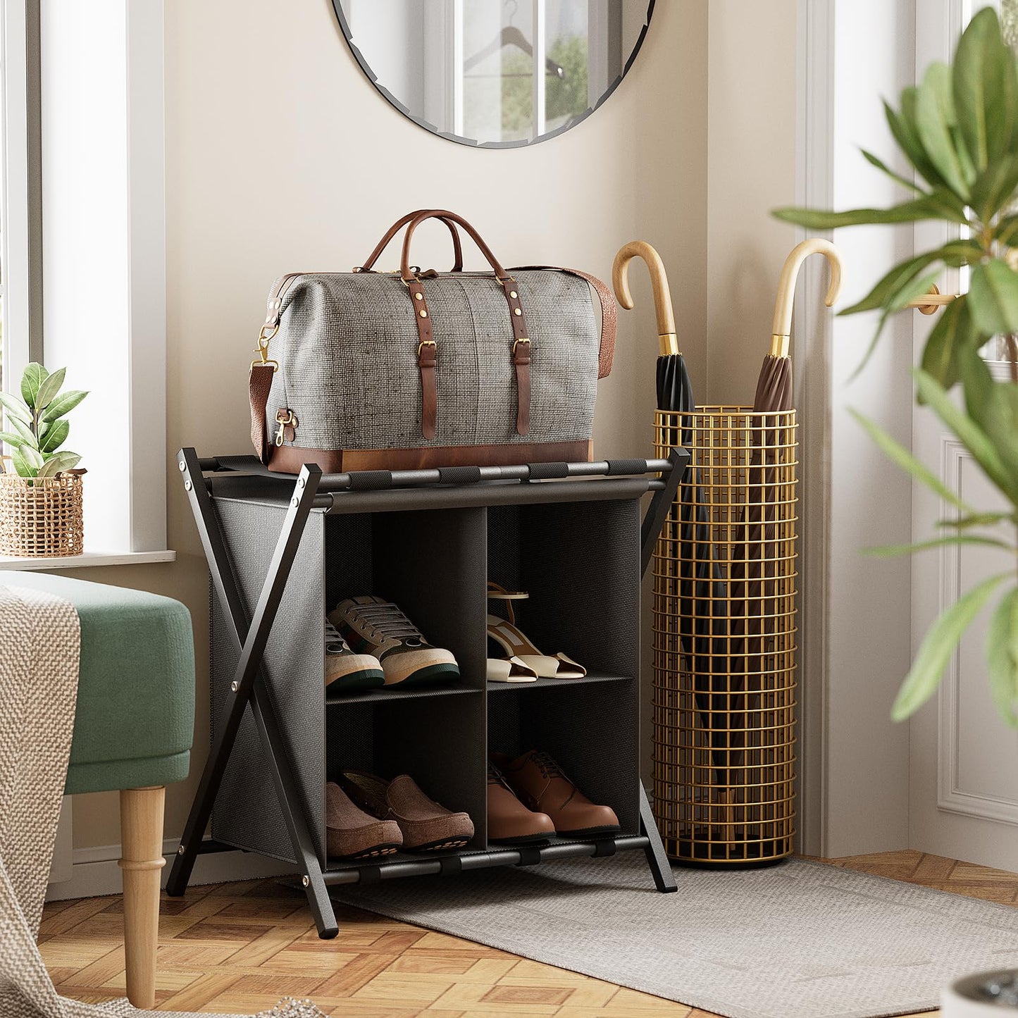 Garden 4 you Luggage Rack,Suitcase Stand for Bedroom,Set of 2, Foldable Suitcase Stand,Portable Folding Tier Suit Case Holder Travel Chest Storage