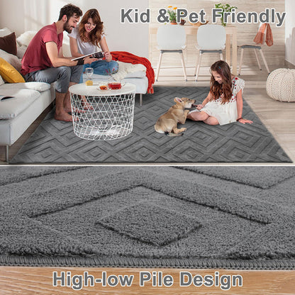 SHACOS Washable Rug for Living Room 160 x 230 cm Large Rug Modern Grey Area Rug for living room, Bedroom, Non-Slip Rug, Ultra Soft Shaggy Floor