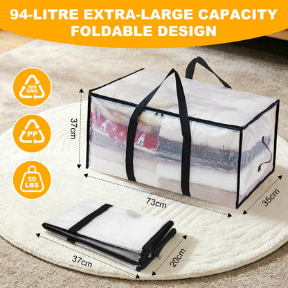 Storystore Large Moving Storage Bags 4 Pack, 94L Clear Storage Bag with Zippers & Handles, Heavy Duty Moving Boxes Packing Bags for College Dorm