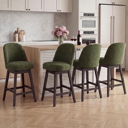 Bar Stools Set of 4, 360° Swivel Counter Stools with Upholstered Seat, Wooden Frame & Nailhead Trim