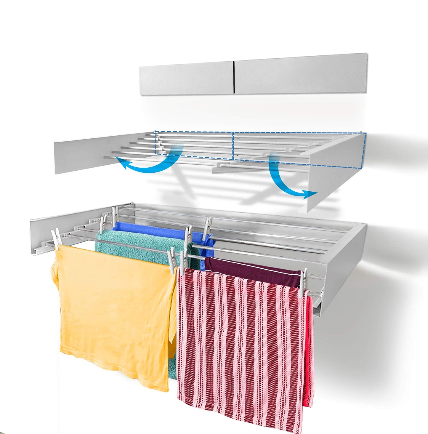 Step Up Laundry Drying Rack, Wall Mounted, Retractable Clothes Drying Rack, 25kg Capacity, 6 metres with Wall Template and Long Drill Bit - 100cm