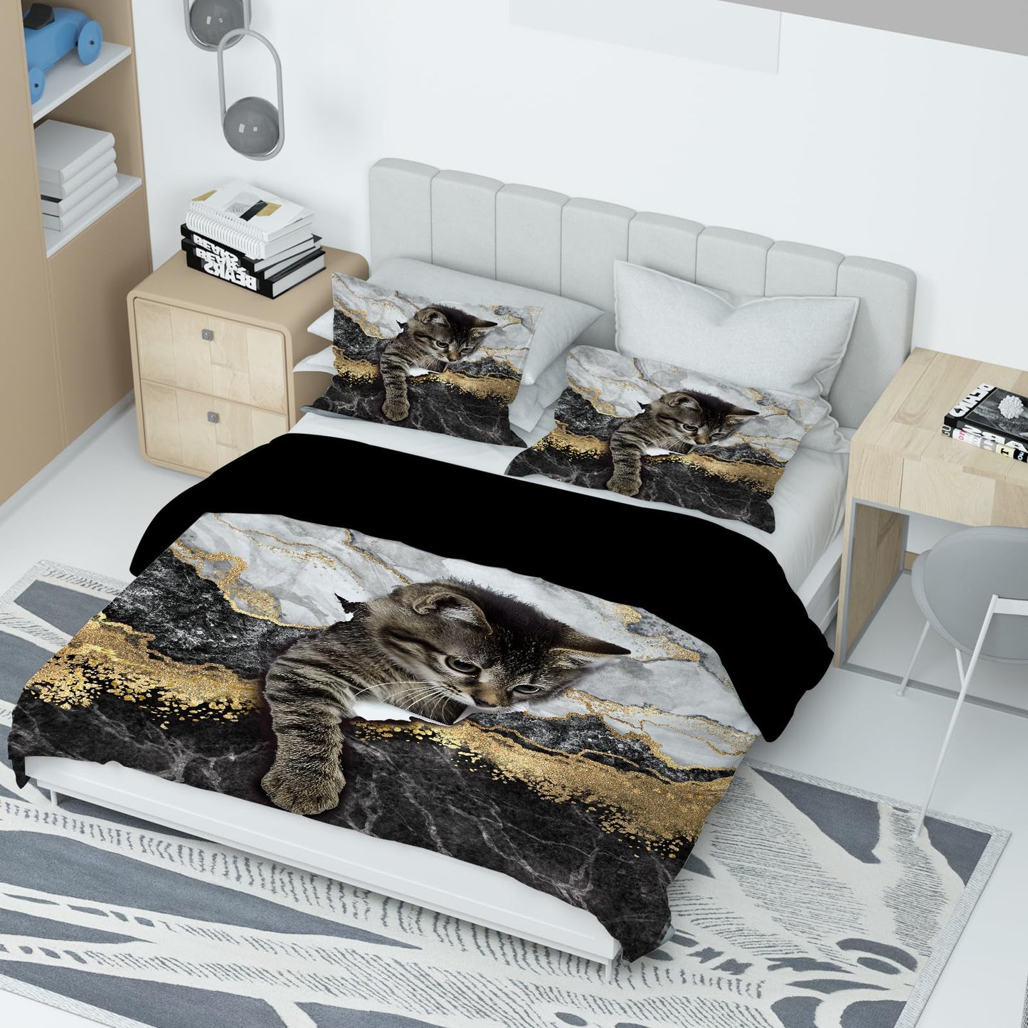 VTRXEG Cat Bedding Set,3 Pieces Soft and Comfortable Microfiber Cat Duvet Cover Set,Cat Bedding for Children and Adults (B, 260x240cm)