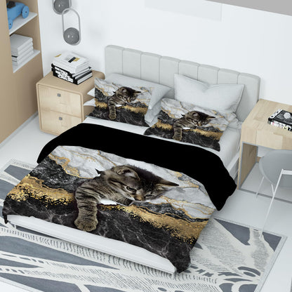 VTRXEG Cat Bedding Set,3 Pieces Soft and Comfortable Microfiber Cat Duvet Cover Set,Cat Bedding for Children and Adults (B, 260x240cm)