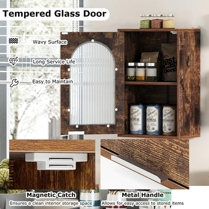 RELAX4LIFE Bathroom Wall Cabinet, Wall-Mounted Storage Cupboard with Tempered Glass Door and Adjustable Shelf