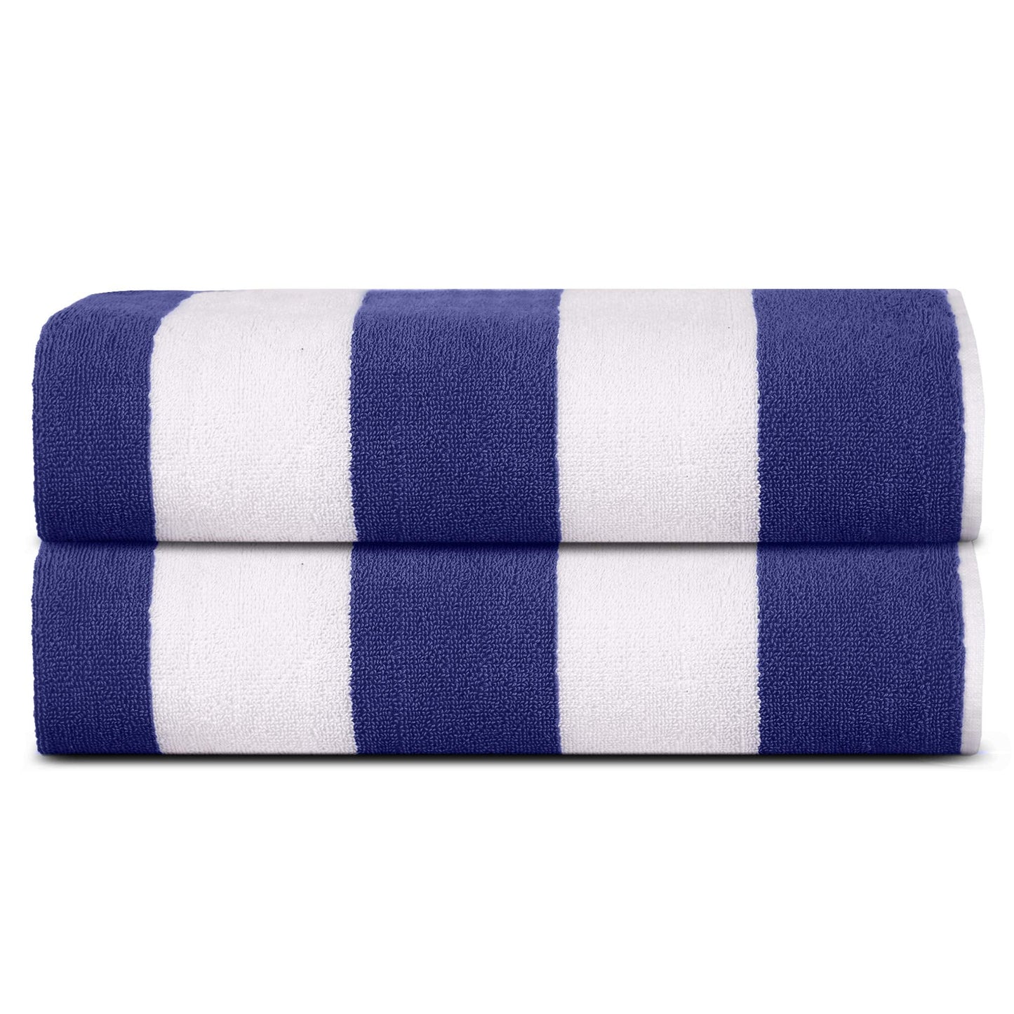 SweetNeedle Beach Towels for Adults Pack of 2 - Royal Blue-White Cabana Striped Classic - 100% Cotton Terry Ringspun Pool Towel, Quick Dry, Super