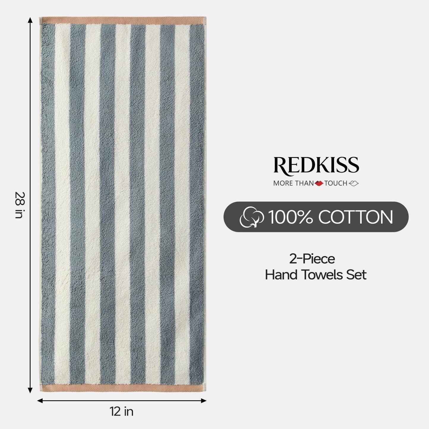 REDKISS 2 Pack Striped Hand Towels for Bathroom - 100% Cotton Decorative Hand Towel Set, 32x72cm, Soft Absorbent and Quick-Dry Towels for Bathroom