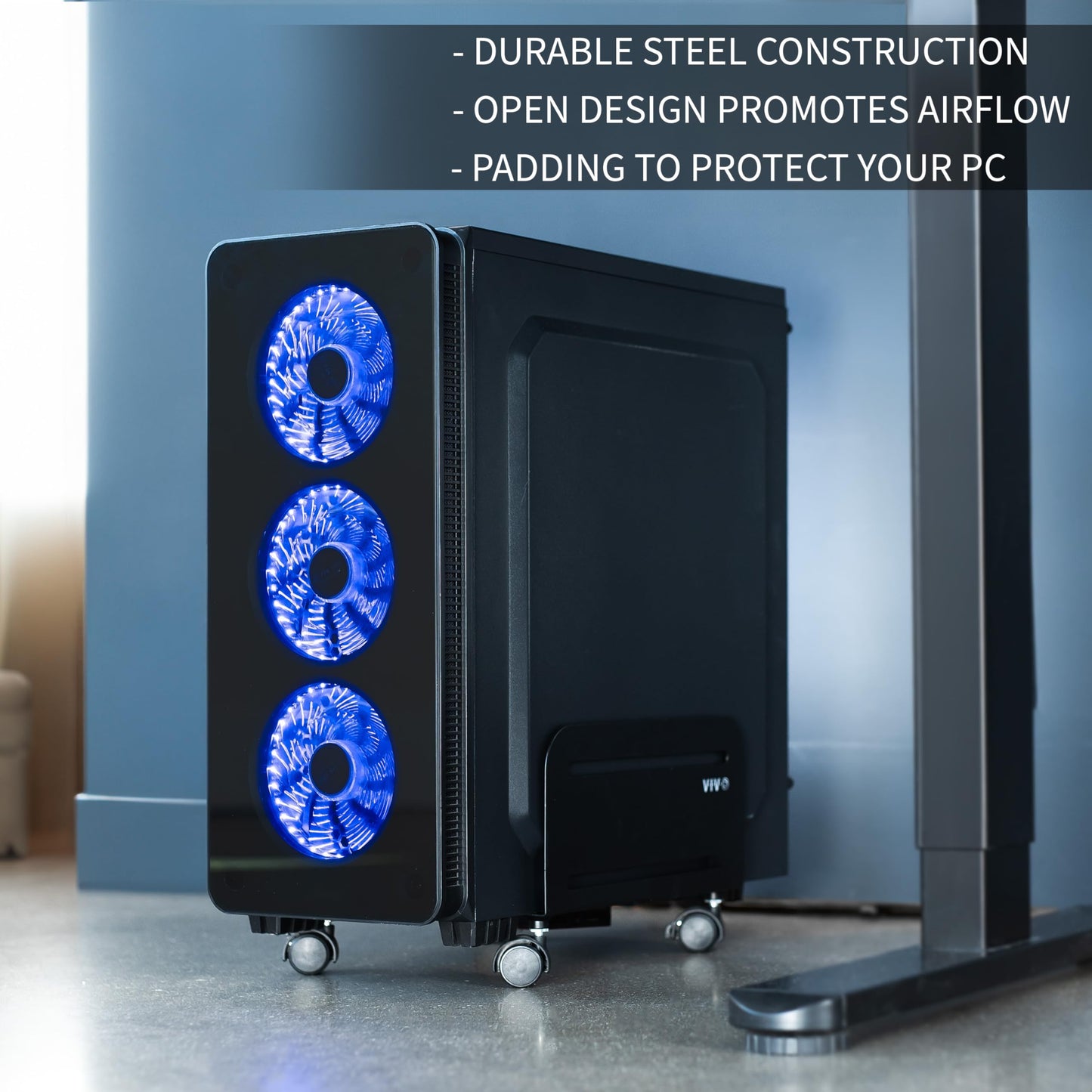 VIVO Computer Tower Desktop ATX-Case, CPU Steel Rolling Stand, 4.7 to 8.2 inch Wide Adjustable Mobile Cart Holder with Locking Caster Wheels