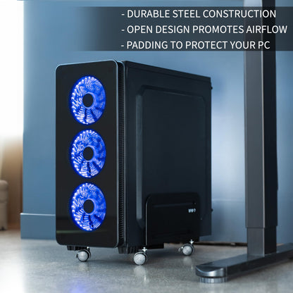 VIVO Computer Tower Desktop ATX-Case, CPU Steel Rolling Stand, 4.7 to 8.2 inch Wide Adjustable Mobile Cart Holder with Locking Caster Wheels