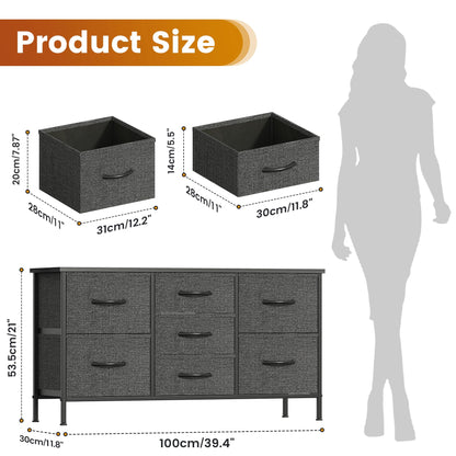 Feonase Chest of Drawers,Bedroom Dresser with 7 Fabric Drawers, Metal Frame & MDF Wood Top, Adjustable Feet, Storage Organizer Unit for Bedroom