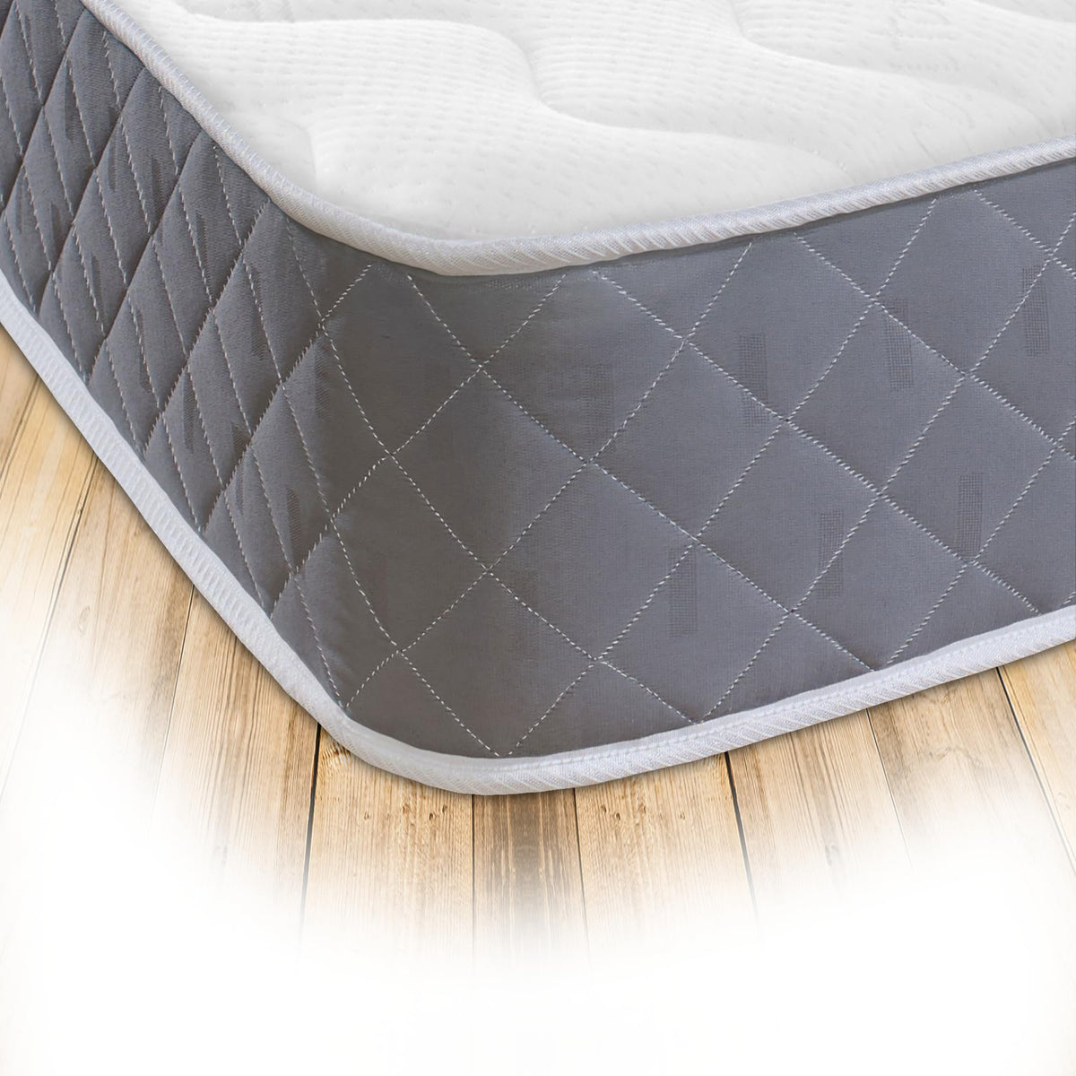 Starlight Beds Close Flame 8-Inch Deep Hybrid Small Single Mattress with Memory Foam Layer – Soft, Grey, Sprung (2ft6 x 6ft3 x 20cm)