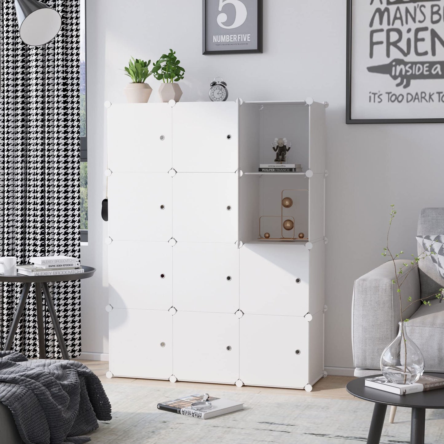 C&AHOME Cube Storage Organizer with Doors, 12-Cube Shelves White