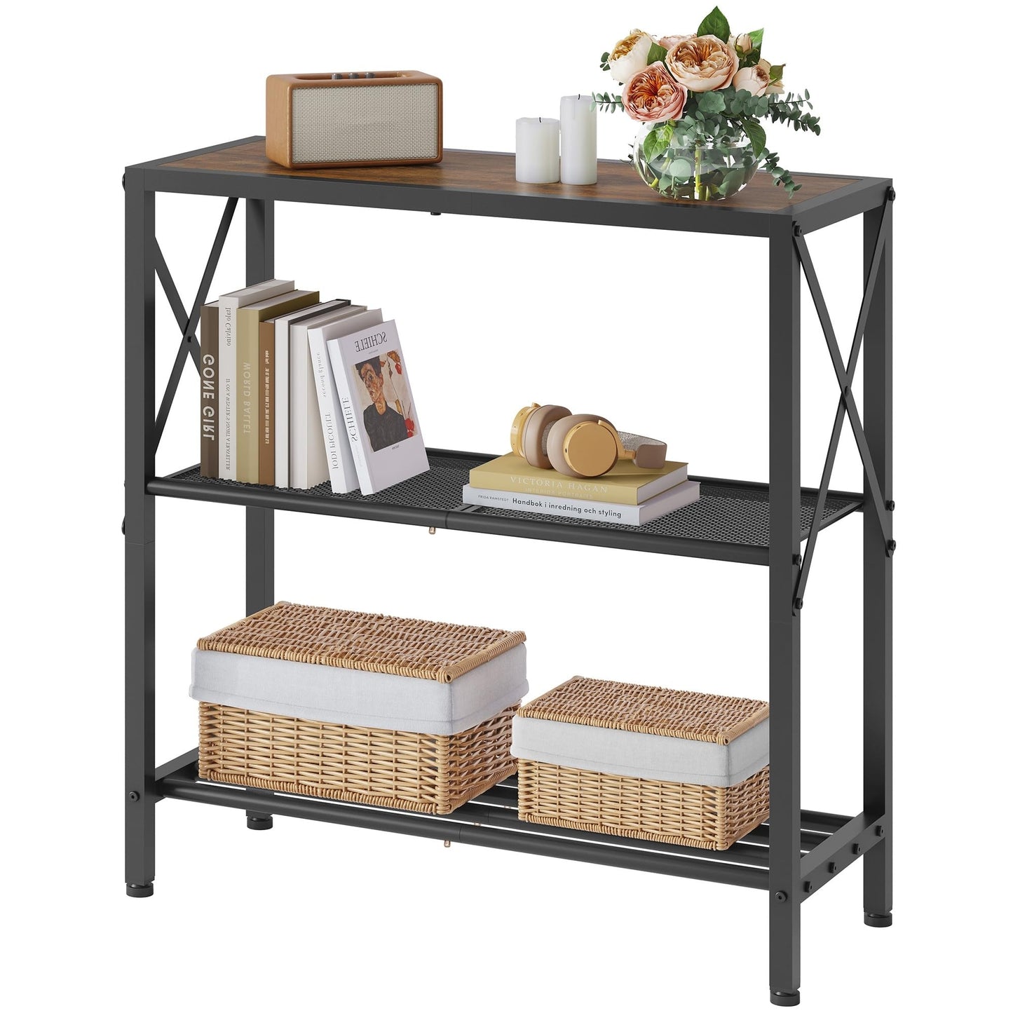 Hoctieon Industrial Console Table, 3 Tier Entryway Table, Metal Frame, Sofa Table with Shelf, Hallway Table, Entrance Table for Entryway, Living Room