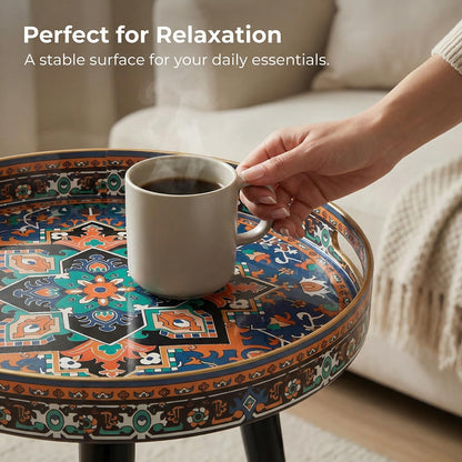 Simmer Stone Round Indoor Side Tables with Detachable Wooden 3 Legs, Versatile Tray Table, Perfect For Round Coffee Table Tea