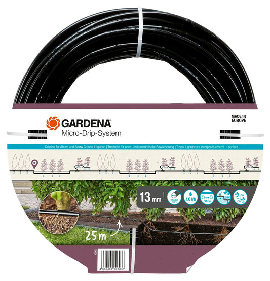 Gardena Micro-Drip-System Irrigation Line 1.6 l/h, above-ground and underground (25 m): Extension pipe for water-saving irrigation system, simple &