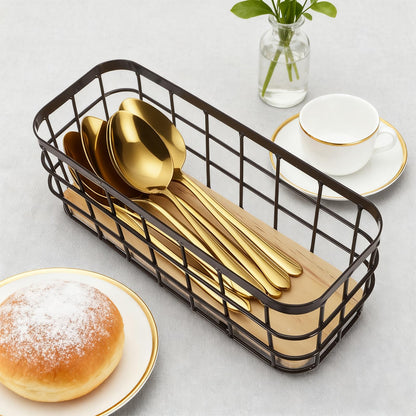 Dicunoy 2 Pack Small Wire Storage Baskets, Narrow Multipurpose Organizer Basket Bin, Farmhouse Rectangle Bathroom Organizer for Kitchen Countertop
