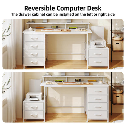 Flrrtenv 128cm Desk with Fabric File Cabinet, Computer Desk with Shelves and Drawers, Writing Table with Monitor Stand