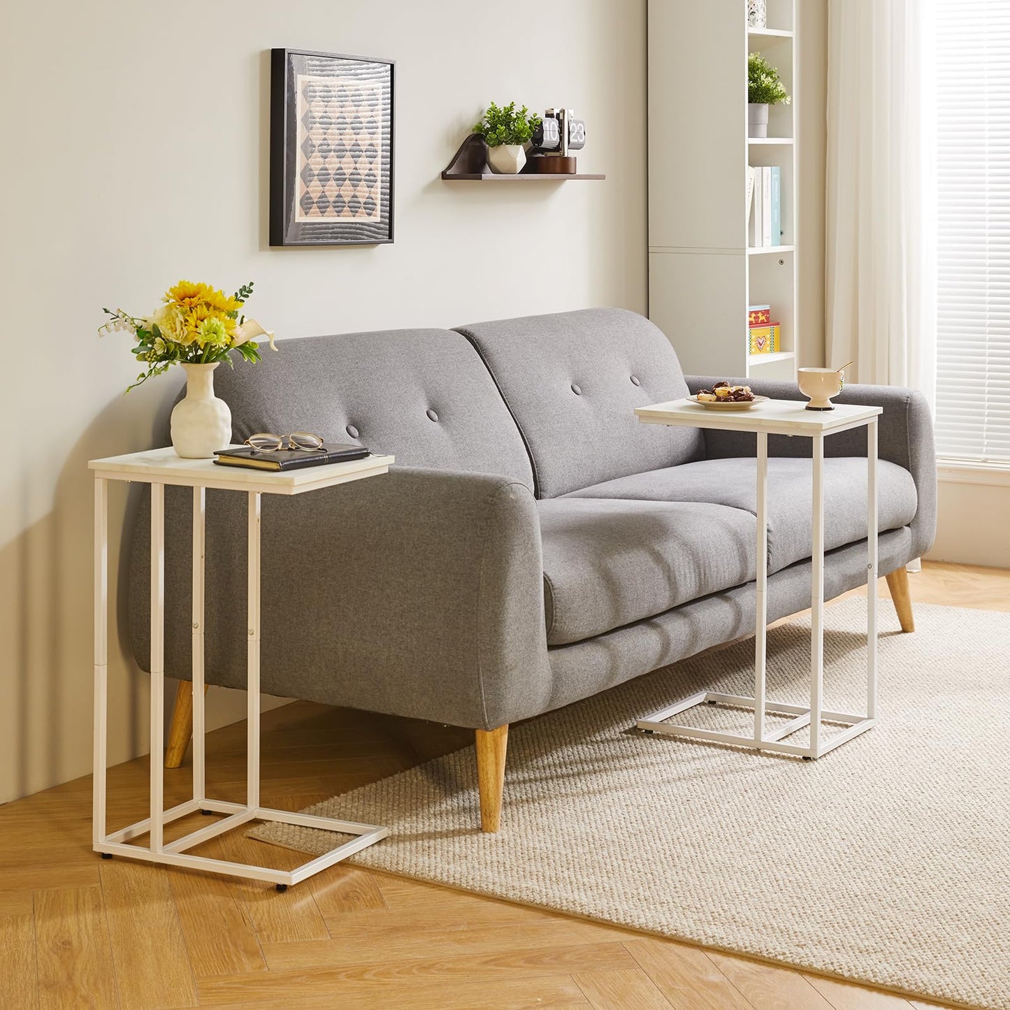 Aibiju Side Table, Sofa End Table, C-Shaped Side Table for Living Room, Bedroom, Balcony, Simple Structure, Stable