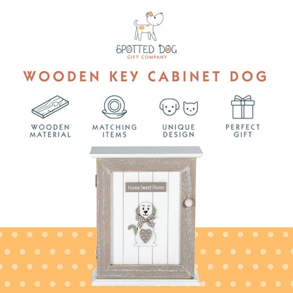 SPOTTED DOG GIFT COMPANY Key Box Wall Mounted Wooden Key Cupboard Cabinet with 6 Hooks for Hallway, Decorative Grey Dog Themed Home Decor