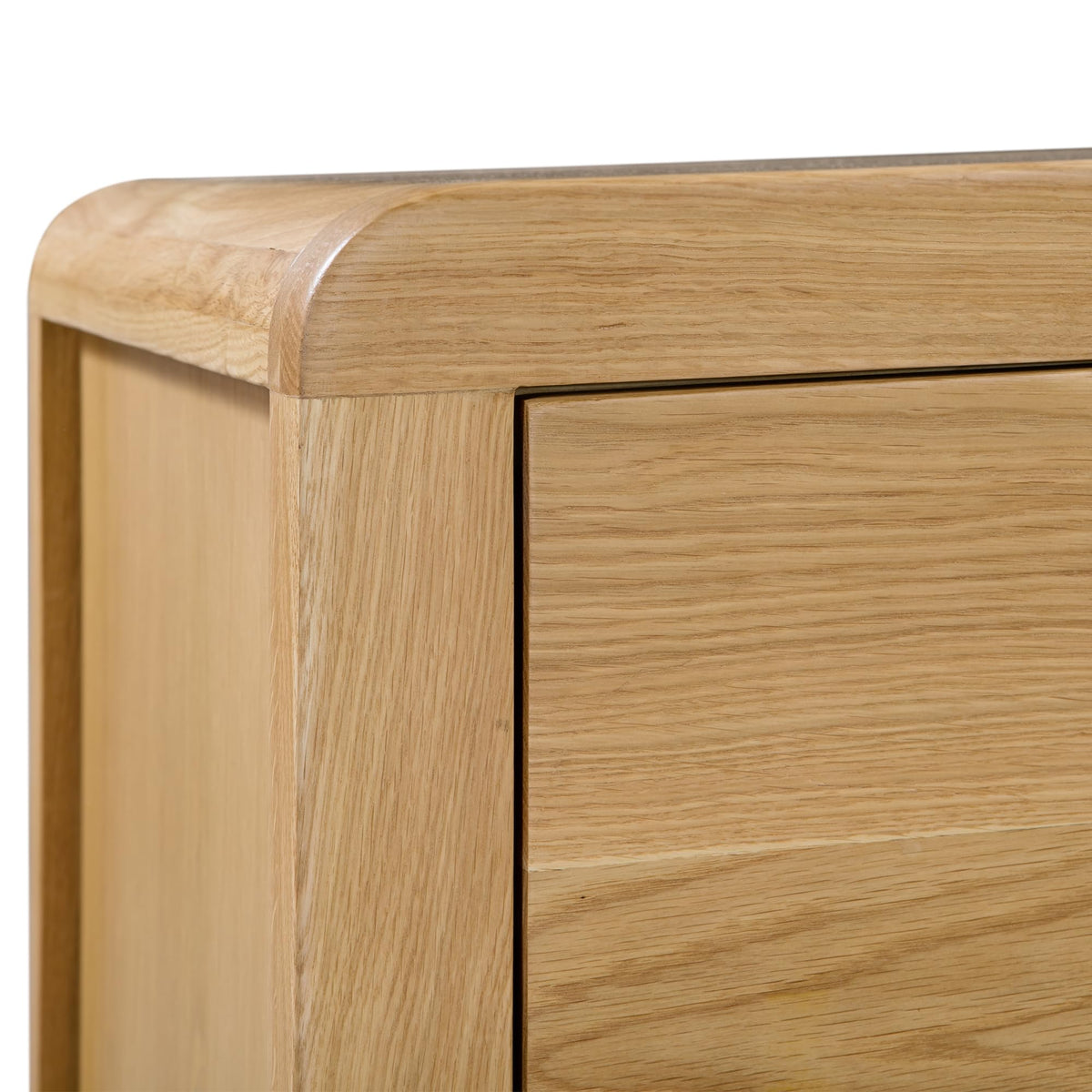 Julian Bowen Curve Bedside Table, 3 Drawer, Solid Oak - H61 x W45 x D38cm