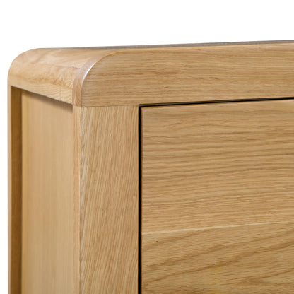 Julian Bowen Curve Bedside Table, 3 Drawer, Solid Oak - H61 x W45 x D38cm