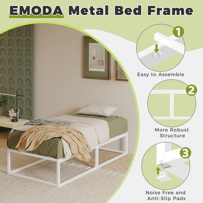 EMODA Metal Bed Frame 80 x 190cm with Steel Slats Support, White