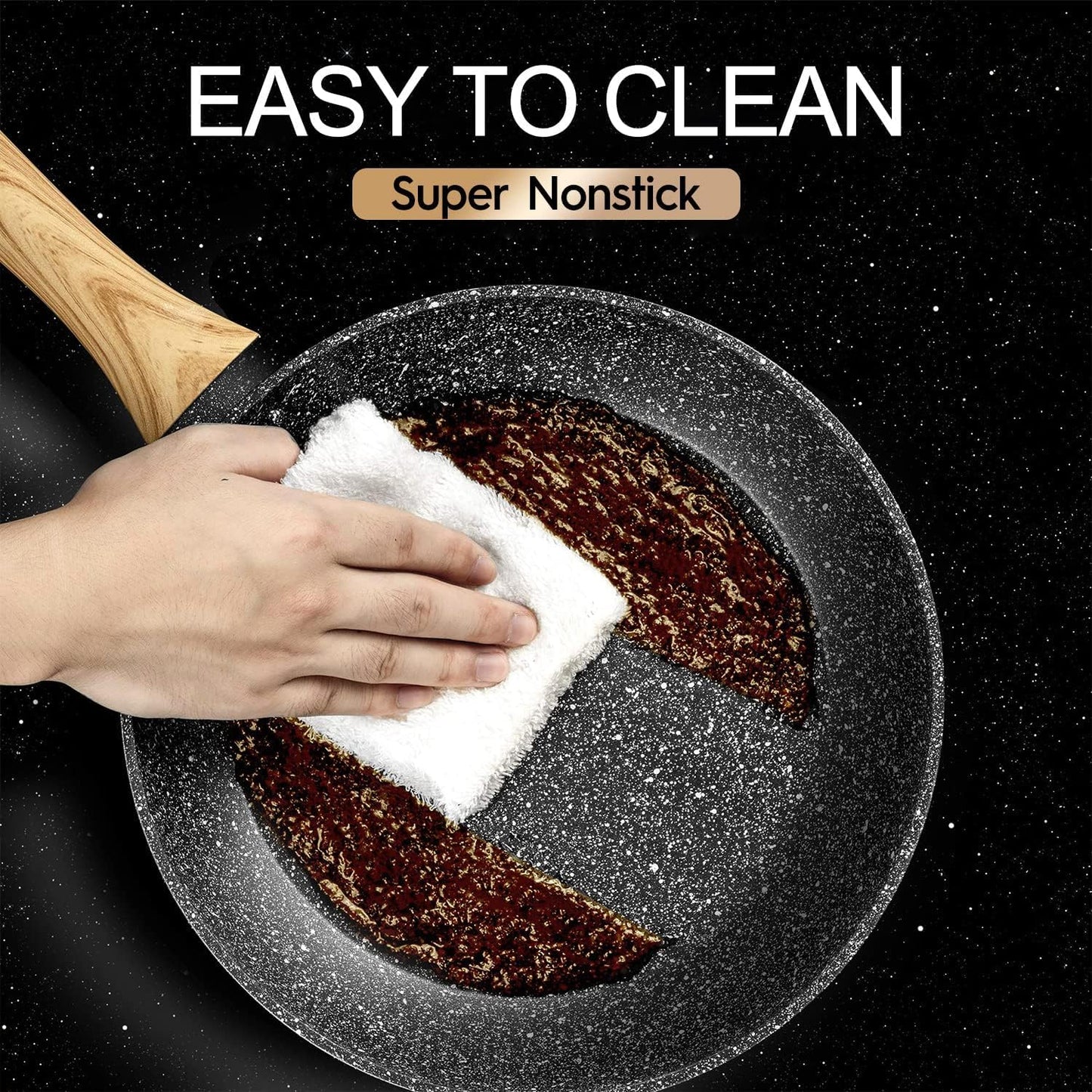 MICHELANGELO 26cm Frying Pan with Lid, Non Stick Frying Pan with Bakelite Handle, Frying Pan for Induction Hob with Stone-Derived Nonstick Coating