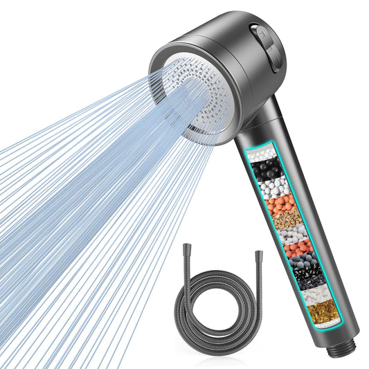 MEKO Hard Water Filter Shower Head with 3 Modes, 15 Layers Filtration Water Saving High Pressure Shower Heads and 1.5m Hose, Massage Shower Filter for