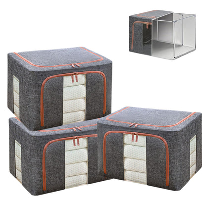 24L Clothes Storage Boxes,Stackable Cube Wardrobe Storage Organiser,Collapsible Storage With Metal Frame,Storage Bags With Zips Clear Window & Carry