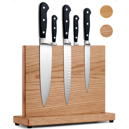 LARHN Magnetic Knife Block for up to 23cm (9) Knives - Powerful Double-Sided Wooden Magnetic Knife Holder for Easy-Access Kitchen Knife Storage -