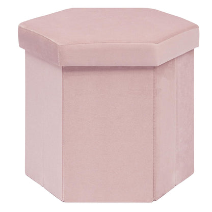 PINPLUS Hexagonal Storage Ottoman, Velvet Foldable Footstool, Pink