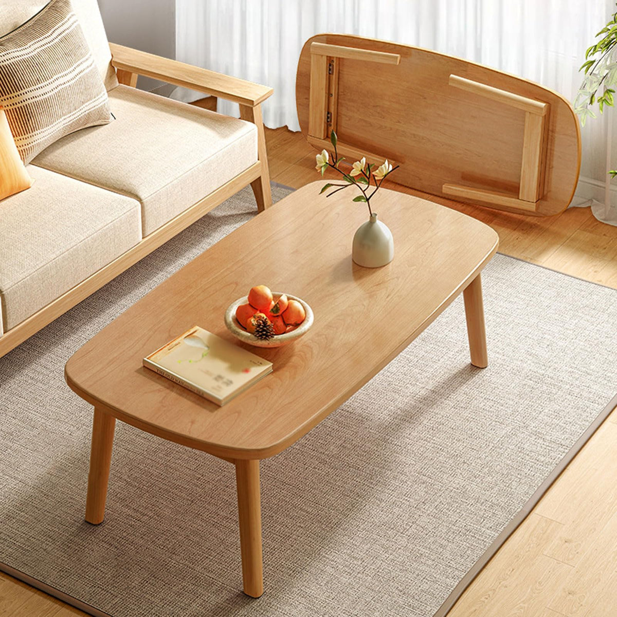 CUEYU Portable Folding Coffee Table Rectangle Small, Floor Sitting Low Table Small Space Minimalist Japanese Tatami Room, for Bedroom, Living room