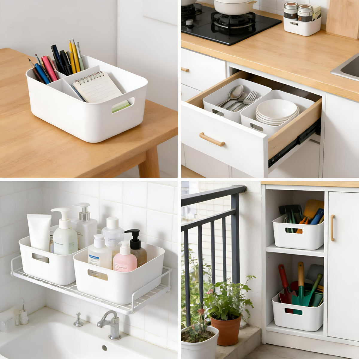Furnestorica Pack of 10 Plastic Storage Boxes with Handles, Stackable Organiser Box 20.5 x 14.5 x 7.5 cm for Kitchen, Bathroom, Cupboard, Shelf