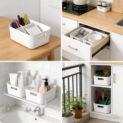 Furnestorica Pack of 10 Plastic Storage Boxes with Handles, Stackable Organiser Box 20.5 x 14.5 x 7.5 cm for Kitchen, Bathroom, Cupboard, Shelf