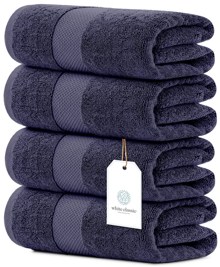 White Classic Luxury Bath Towels Set of 4 Large - 700 GSM Cotton Ultra Soft Bath Towels 27x54 | Highly Absorbent and Quick Dry | Hotel Towels for