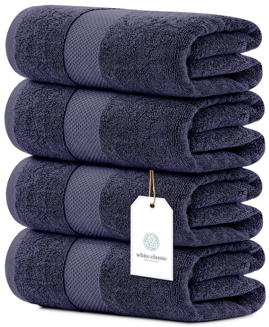 White Classic Luxury Bath Towels Set of 4 Large - 700 GSM Cotton Ultra Soft Bath Towels 27x54 | Highly Absorbent and Quick Dry | Hotel Towels for