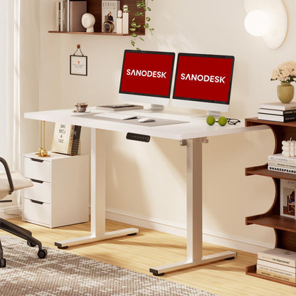 SANODESK 120 x 60cm Electric Standing Desk ONE PIECE Height Adjustable Desk with Cable Management Tray Sit Stand Desk for Office, White