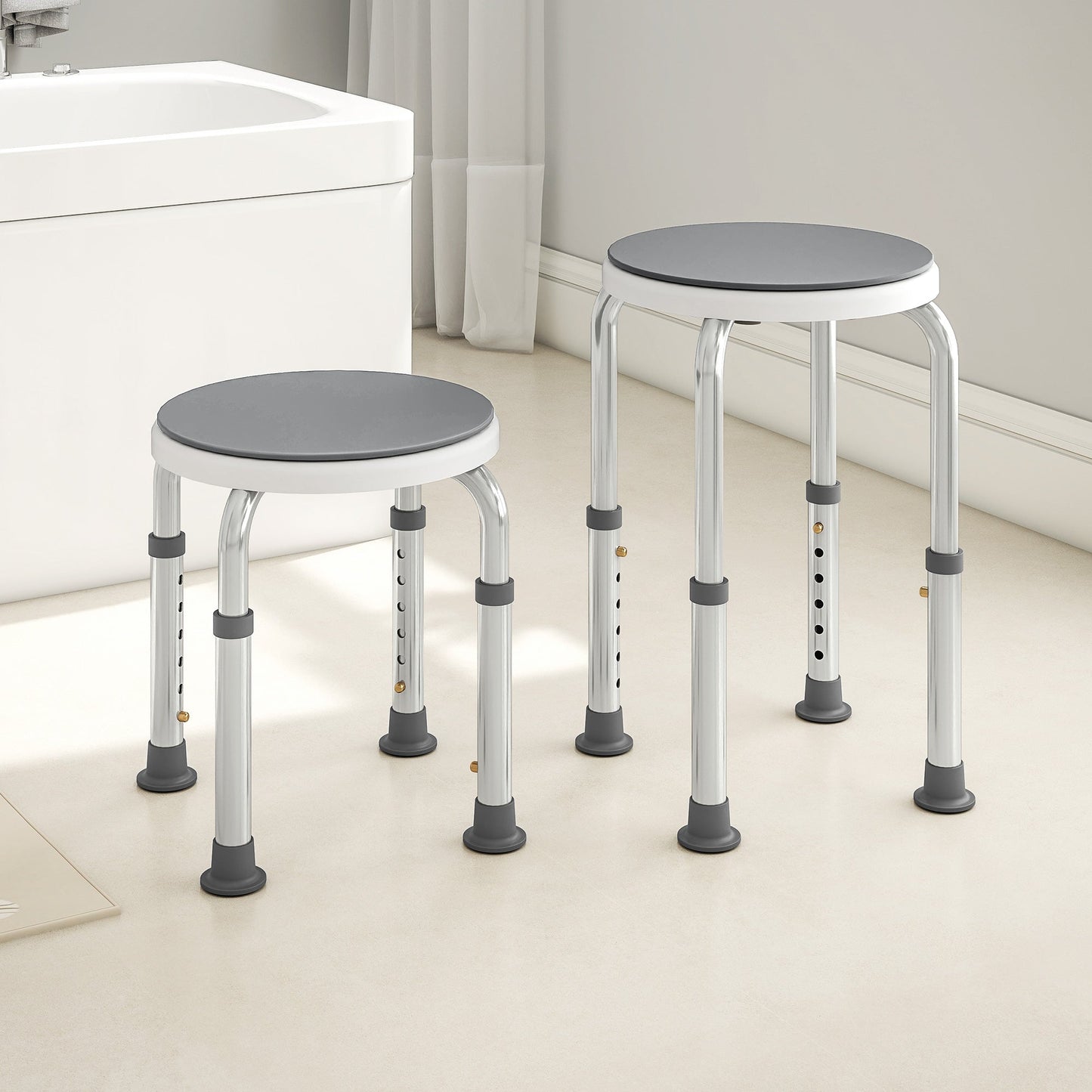 HOMCOM 360° Swivel Shower Chair, Height Adjustable Aluminium Shower Stool with Non-Slip Feet for Disabled, Elderly, Grey