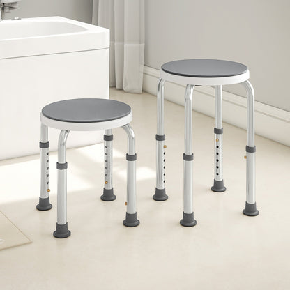 HOMCOM 360° Swivel Shower Chair, Height Adjustable Aluminium Shower Stool with Non-Slip Feet for Disabled, Elderly, Grey