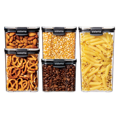 Sistema Ultra Square Airtight Pantry Storage Containers | Assorted Capacity Food Storage Solution | Stackable | Locking Clips | BPA-Free | Clear with