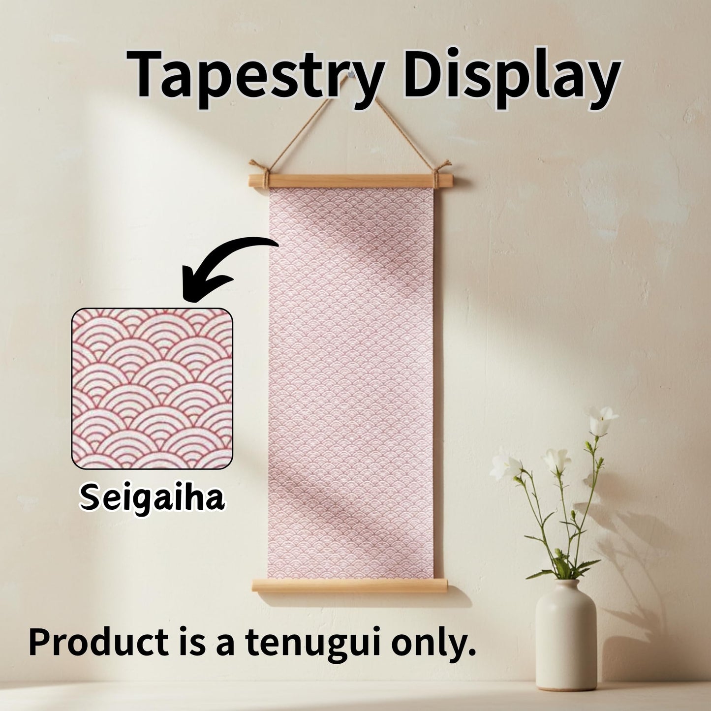 Japanese Tenugui Towel, 34.64"L x 12.99"W, Seigaiha Pattern, Set of 3
