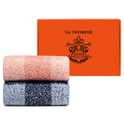 Vie TRIOMPHE 2-Pack 100% Cotton Hand Face Towels, Super Absorbent Quick Dry Crepe Check Design for Bathroom Kitchen Gym Spa Hotel&Guest Use
