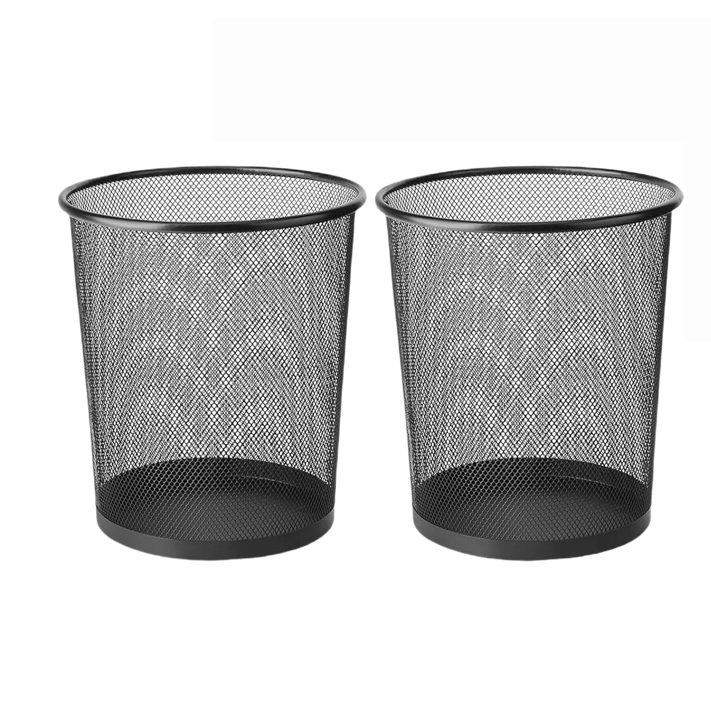 2 Pack Waste Paper Bins, 12 Litres Lightweight Circular Finest Black Mesh Waste Basket, Metal Trash Bin for Kitchens, Home Offices, Dorm Rooms