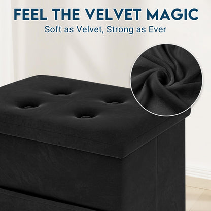 LOFTEY Small Ottoman Storage Box, Foldable Foot Stool with Lid, Black