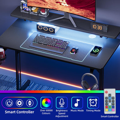 CAIYUN Small Gaming Desk Computer Desk, 100x50x88 cm Computer Table with LED Lights Gaming Table for Small Space, Play, Work, Bedroom, Home, Office